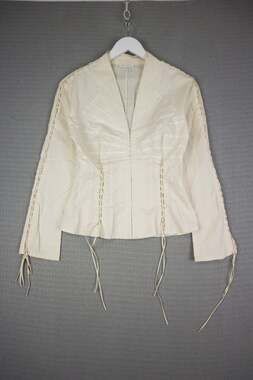 Linea Ivory Cotton Deep V Corset Style Lace Drape Top Womens Size 10